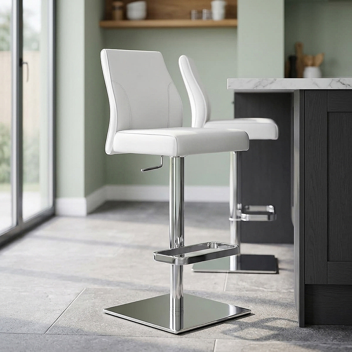 Martello Real Leather Chrome Stool White