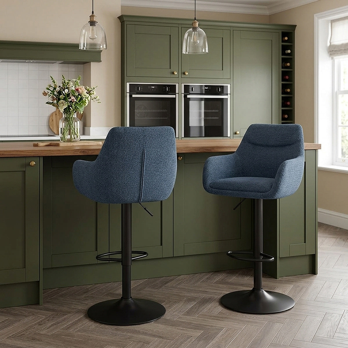 Matteo Bar Stool Blue Fabric