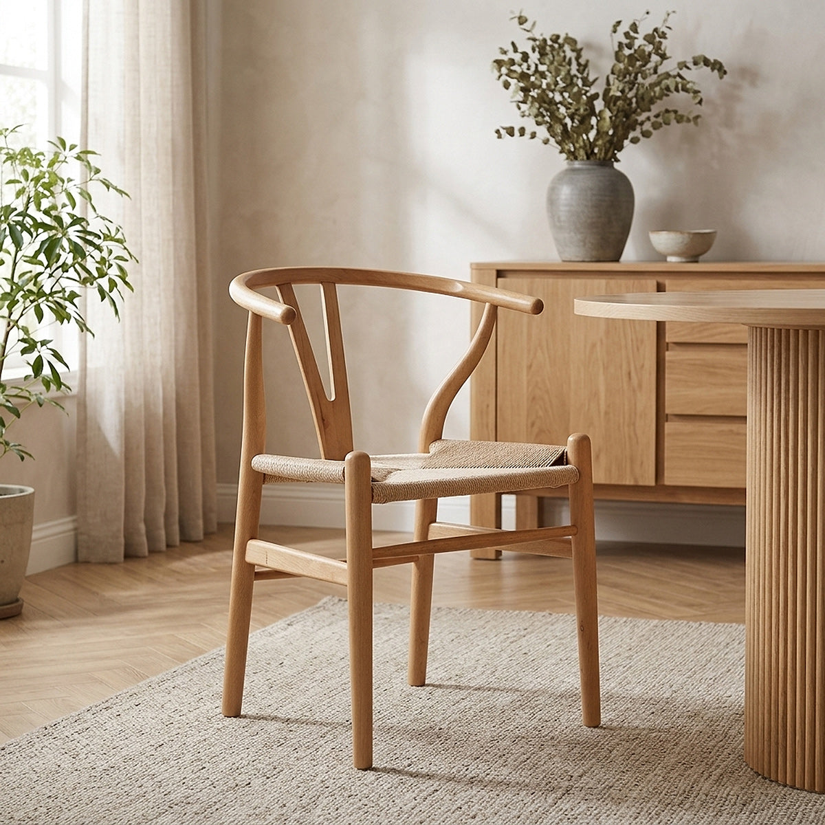 Maxime Oak Wishbone Chair Beige