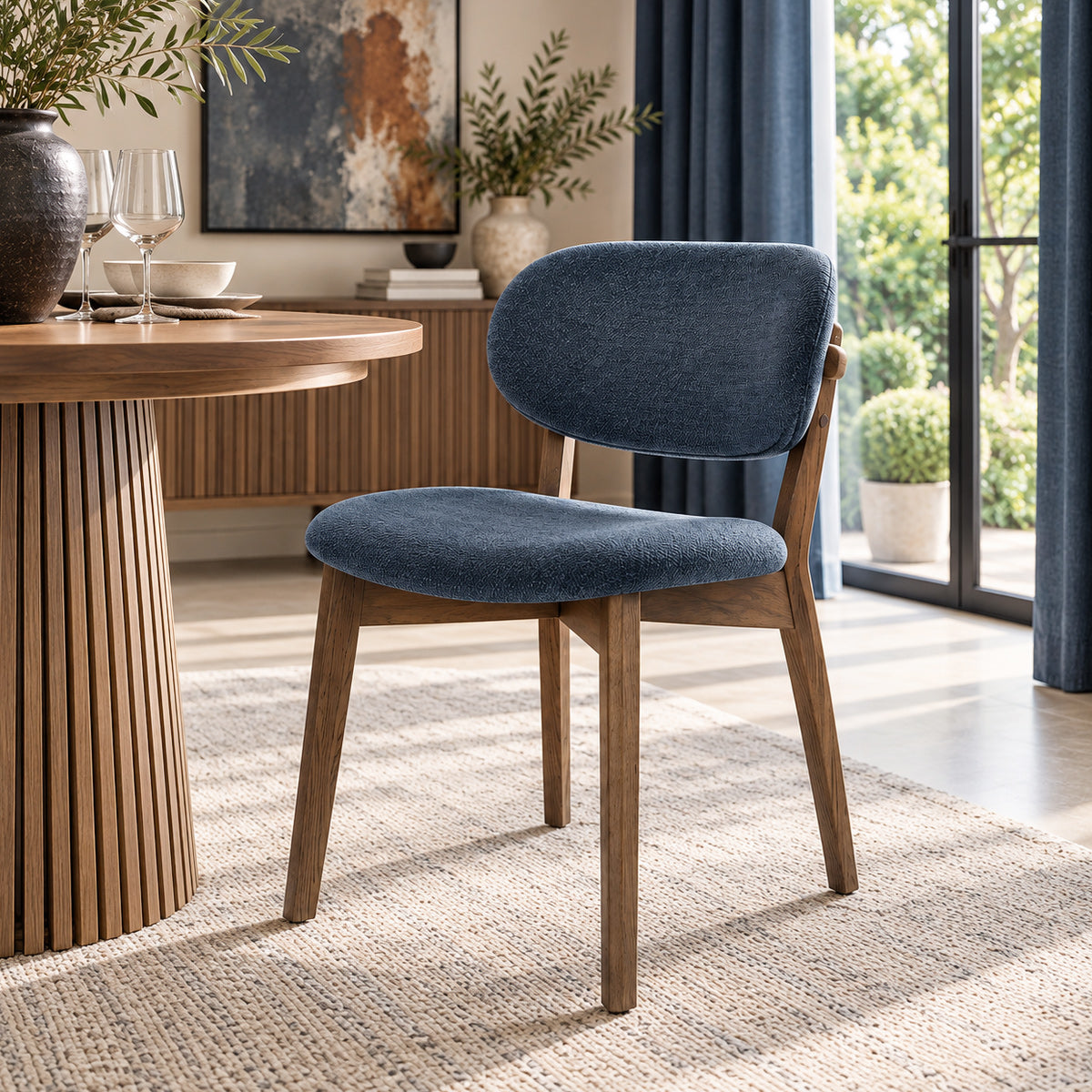 Maya Light Oak Chair Blue Fabric