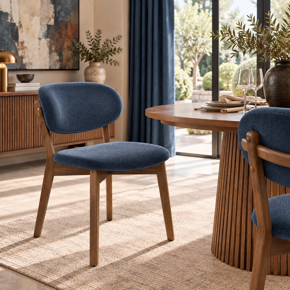 Maya Light Oak Chair Blue Fabric