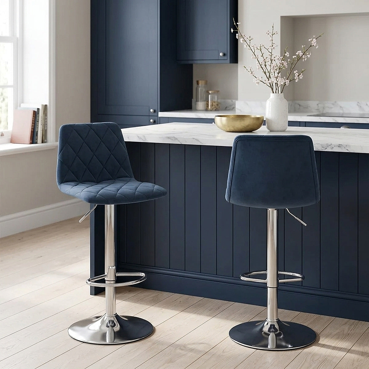 Melody Brushed Stool Blue Velvet