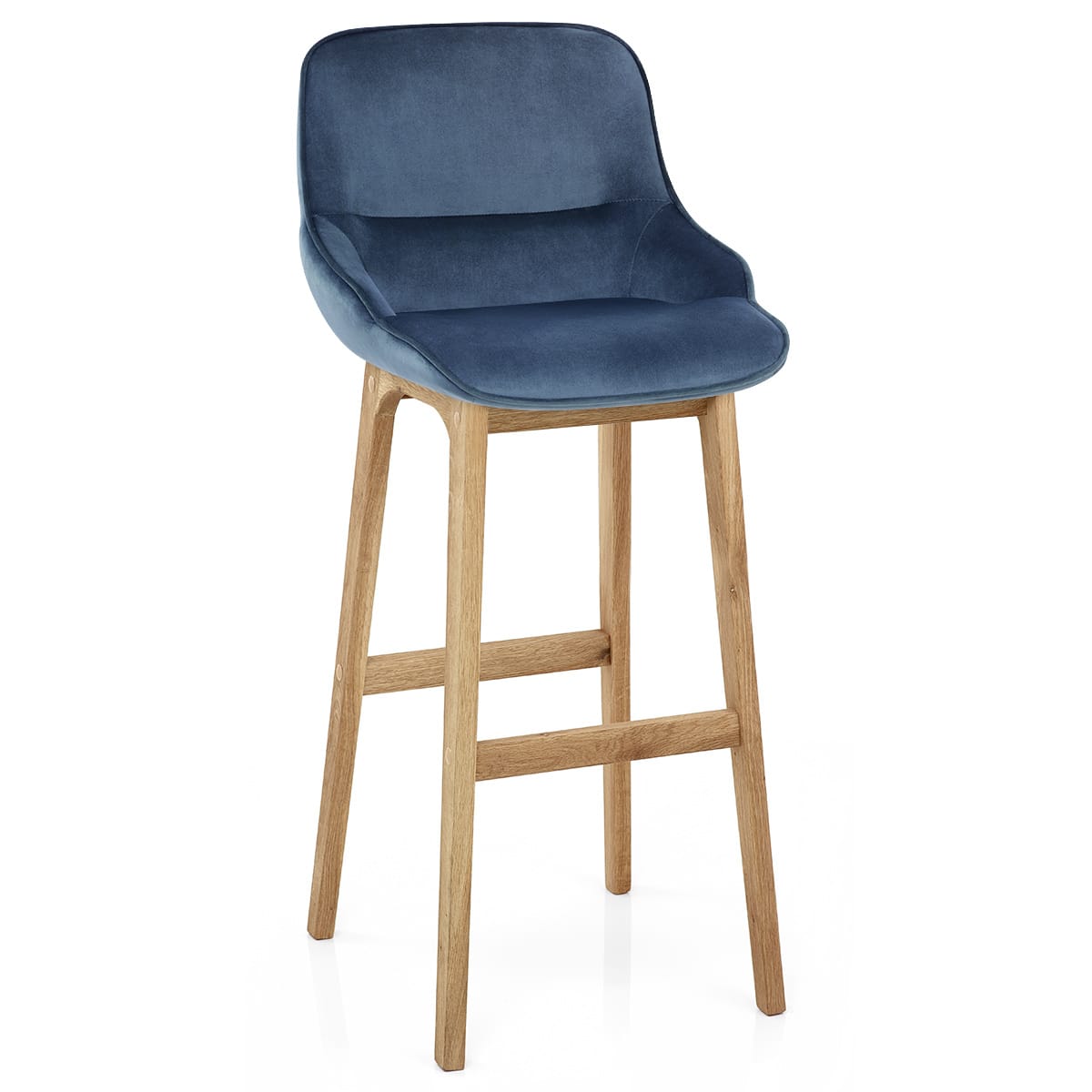 Miami Wooden Stool Blue Velvet