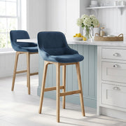 Miami Wooden Stool Blue Velvet