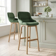 Miami Wooden Stool Green Velvet