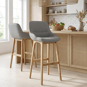 Miami Wooden Stool Grey Fabric