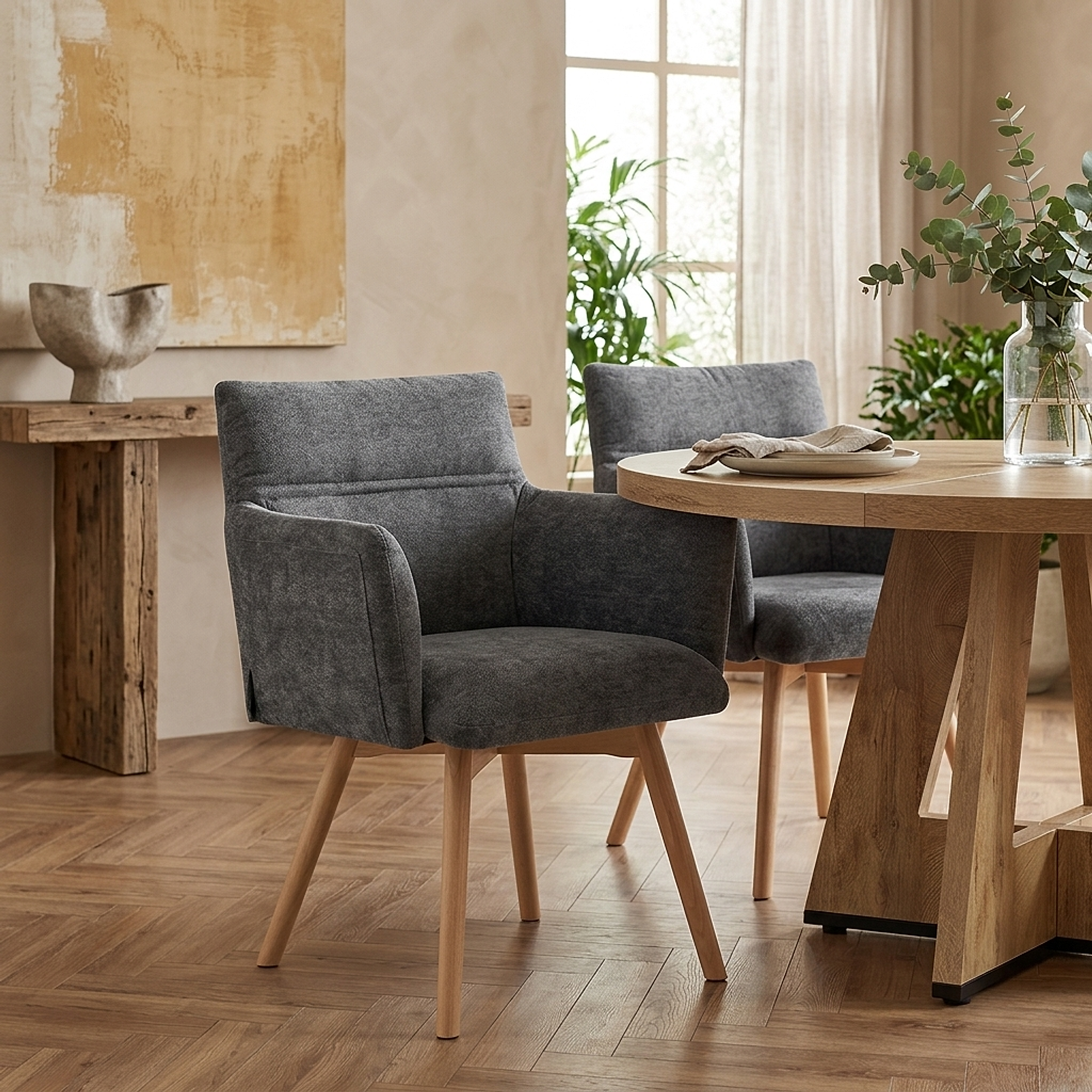 Mica Chair Oak & Charcoal Fabric