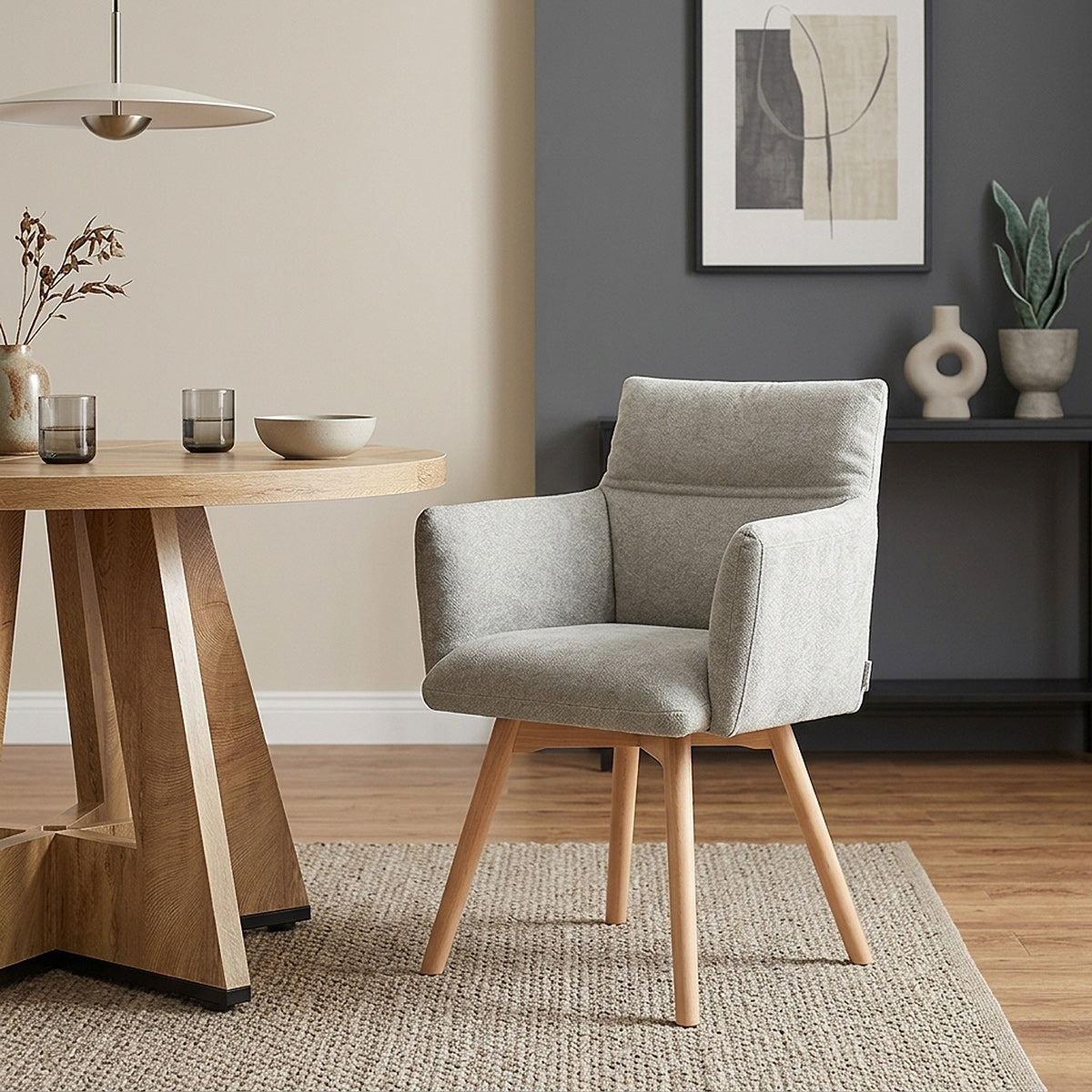 Mica Chair Oak & Grey Fabric