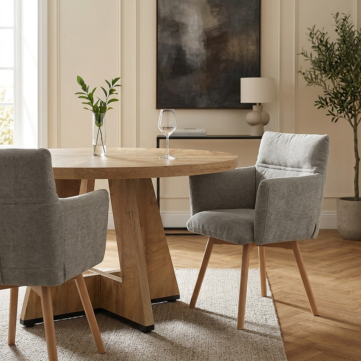 Mica Chair Oak & Grey Fabric