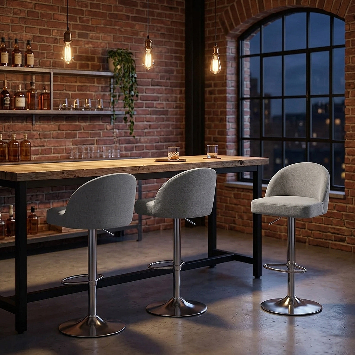 Mimi Brushed Steel Stool Grey Fabric