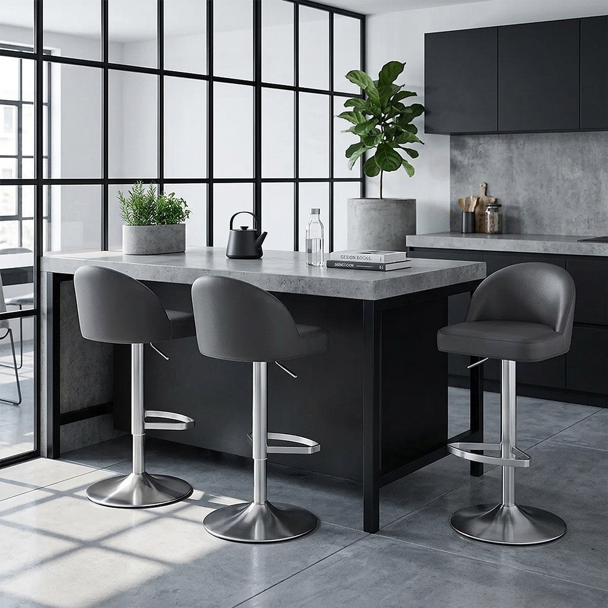 Mimi Real Leather Bar Stool Grey