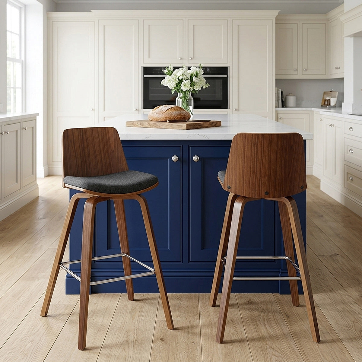 Mirage Wooden Stool Charcoal Fabric