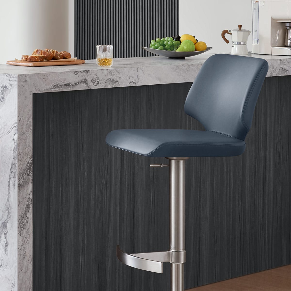 Mode Brushed Steel Stool Navy Blue