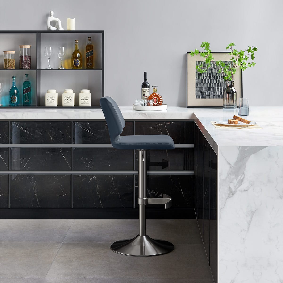 Mode Brushed Steel Stool Navy Blue