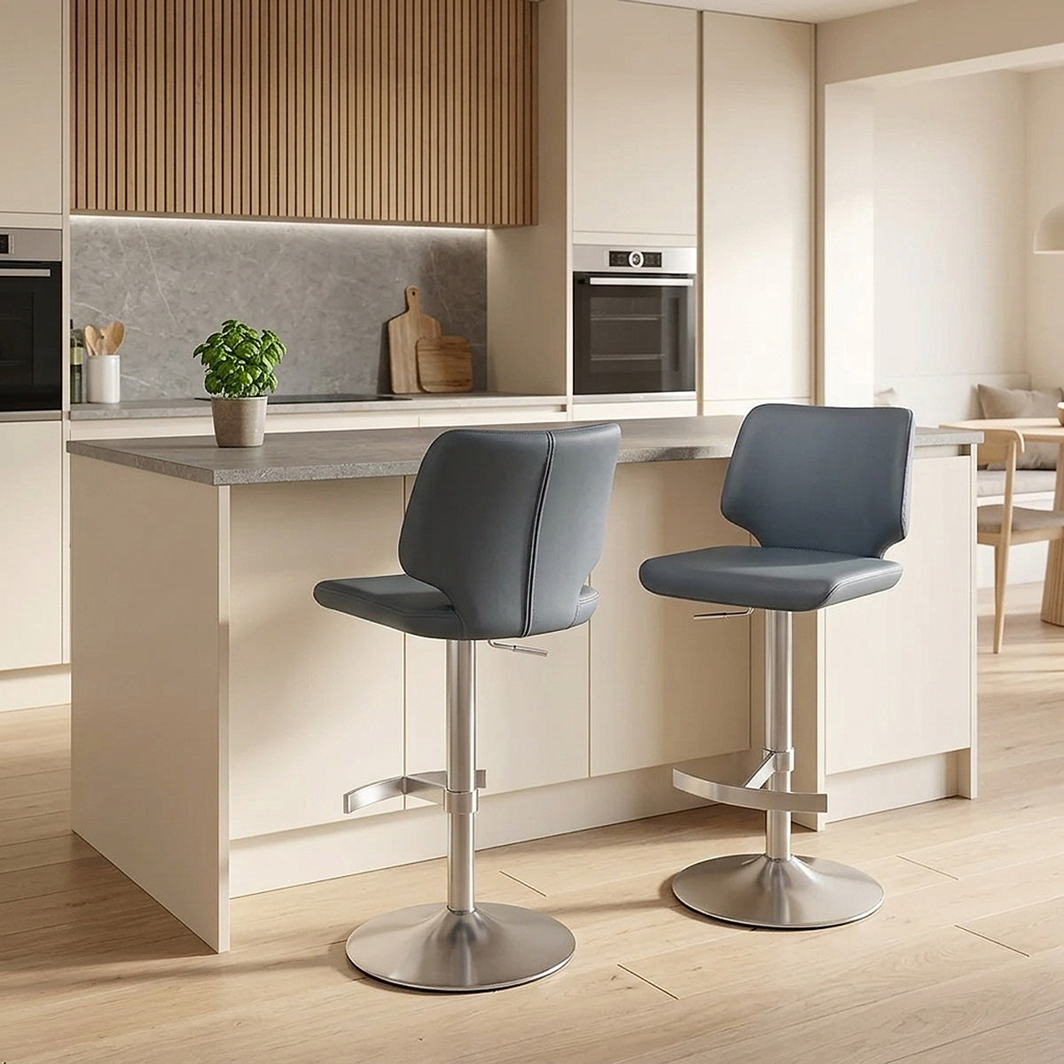 Mode Brushed Steel Stool Navy Blue