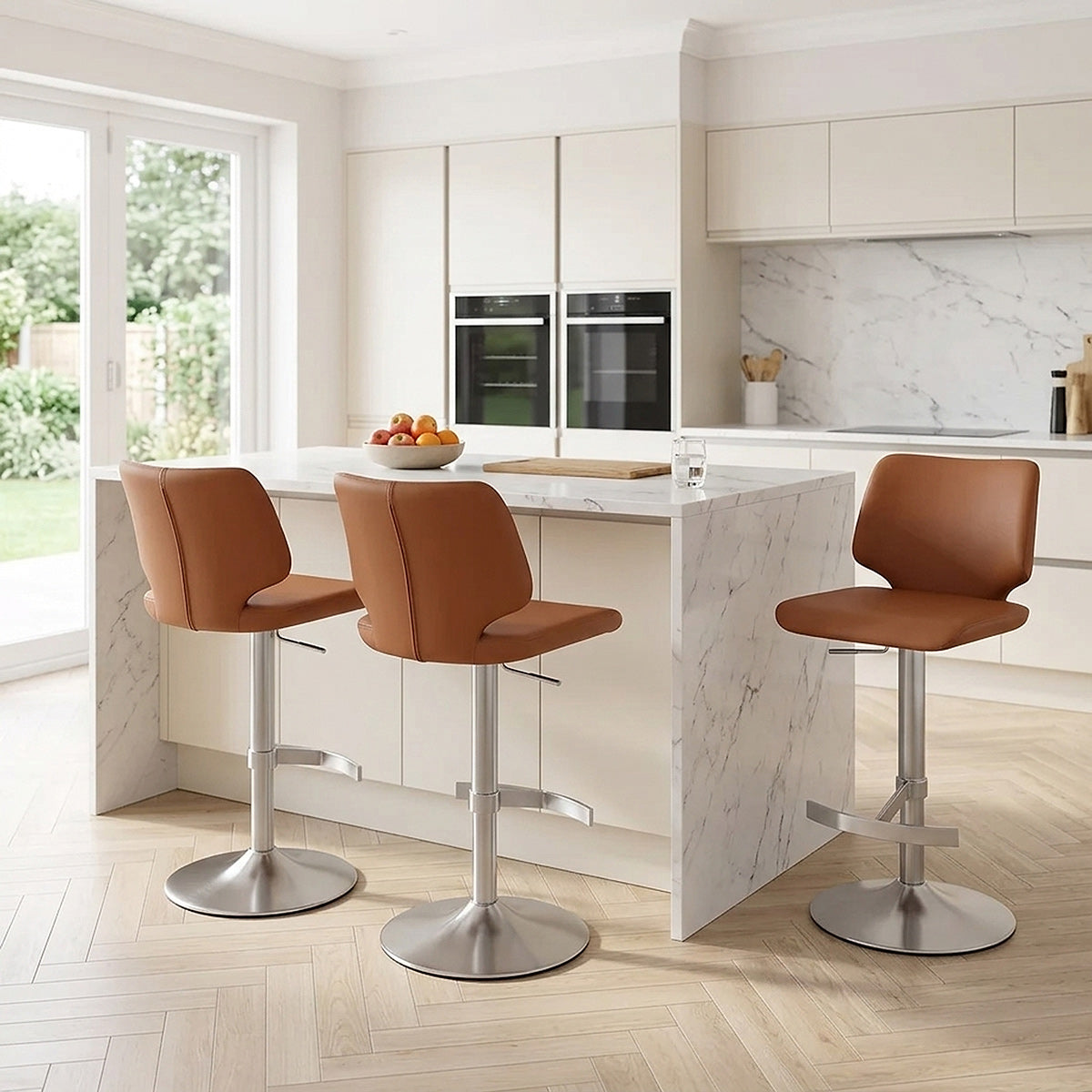 Mode Brushed Steel Stool  Dark Tan