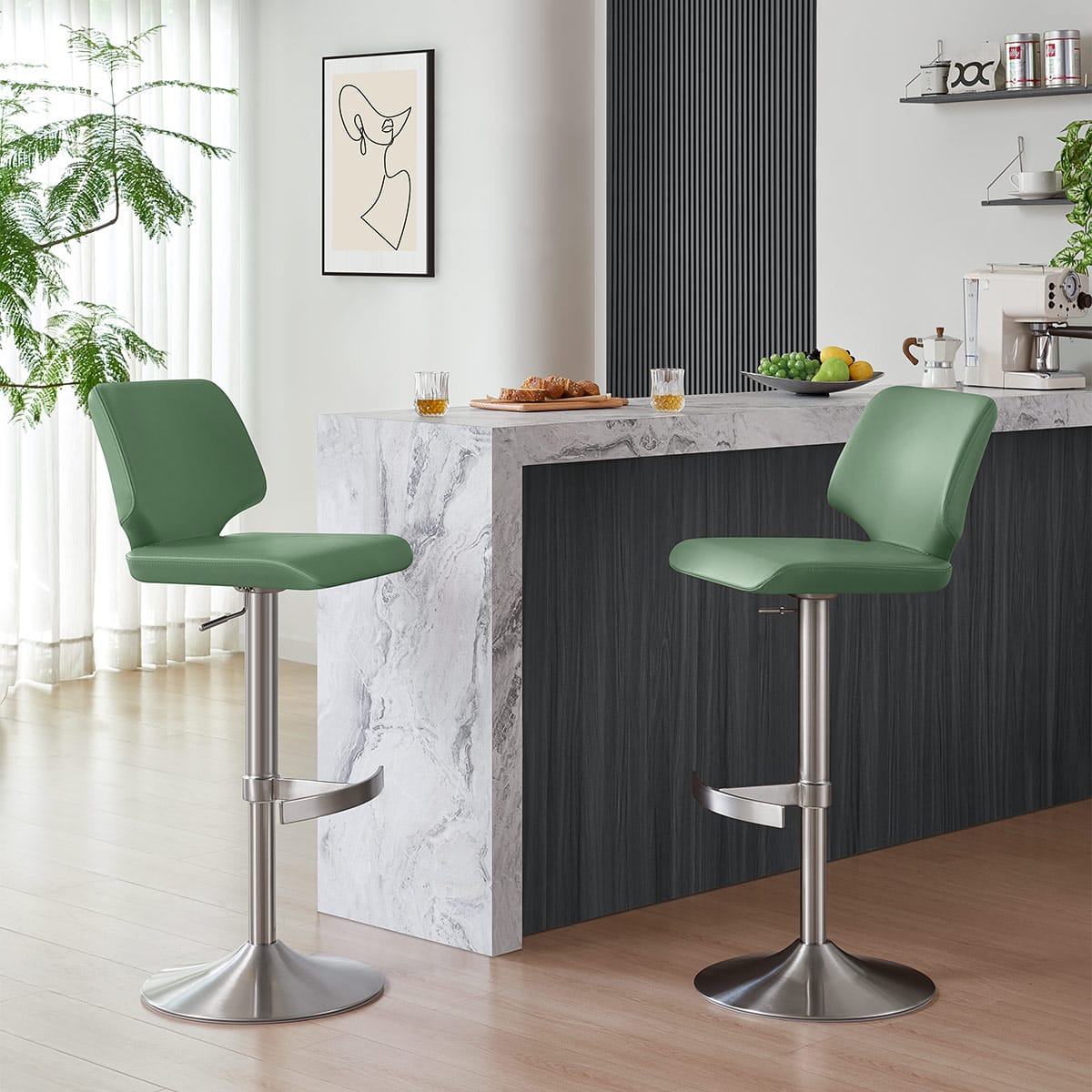 Mode Brushed Steel Stool Green