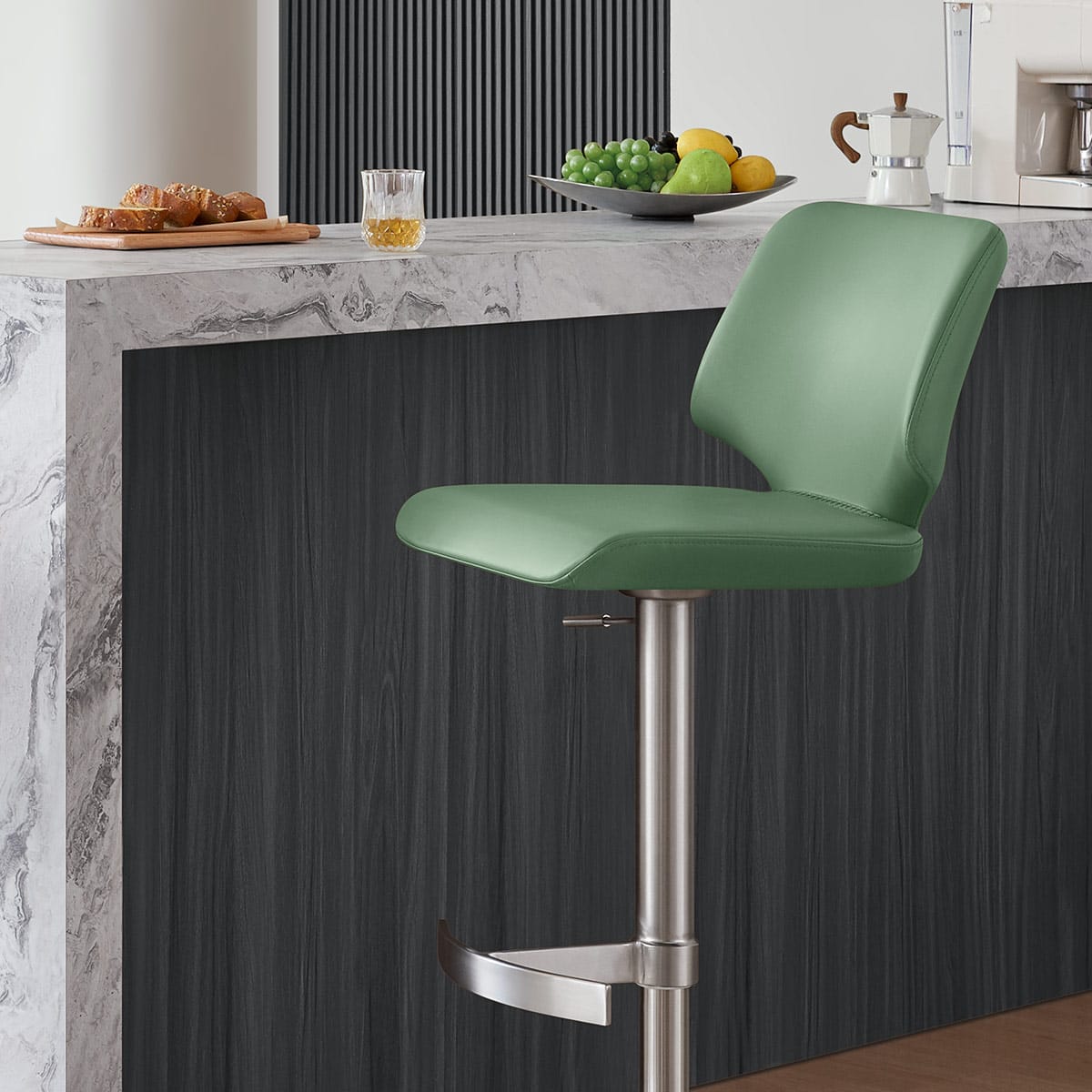 Mode Brushed Steel Stool Green