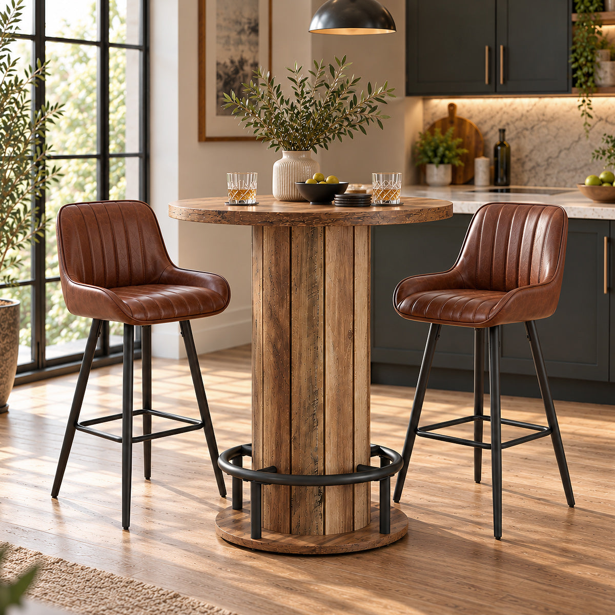 Mondo Round Wooden Bar Table Oak