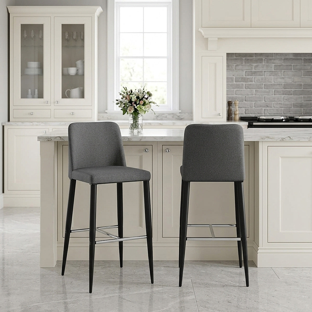 Morgan Kitchen Stool Grey Fabric