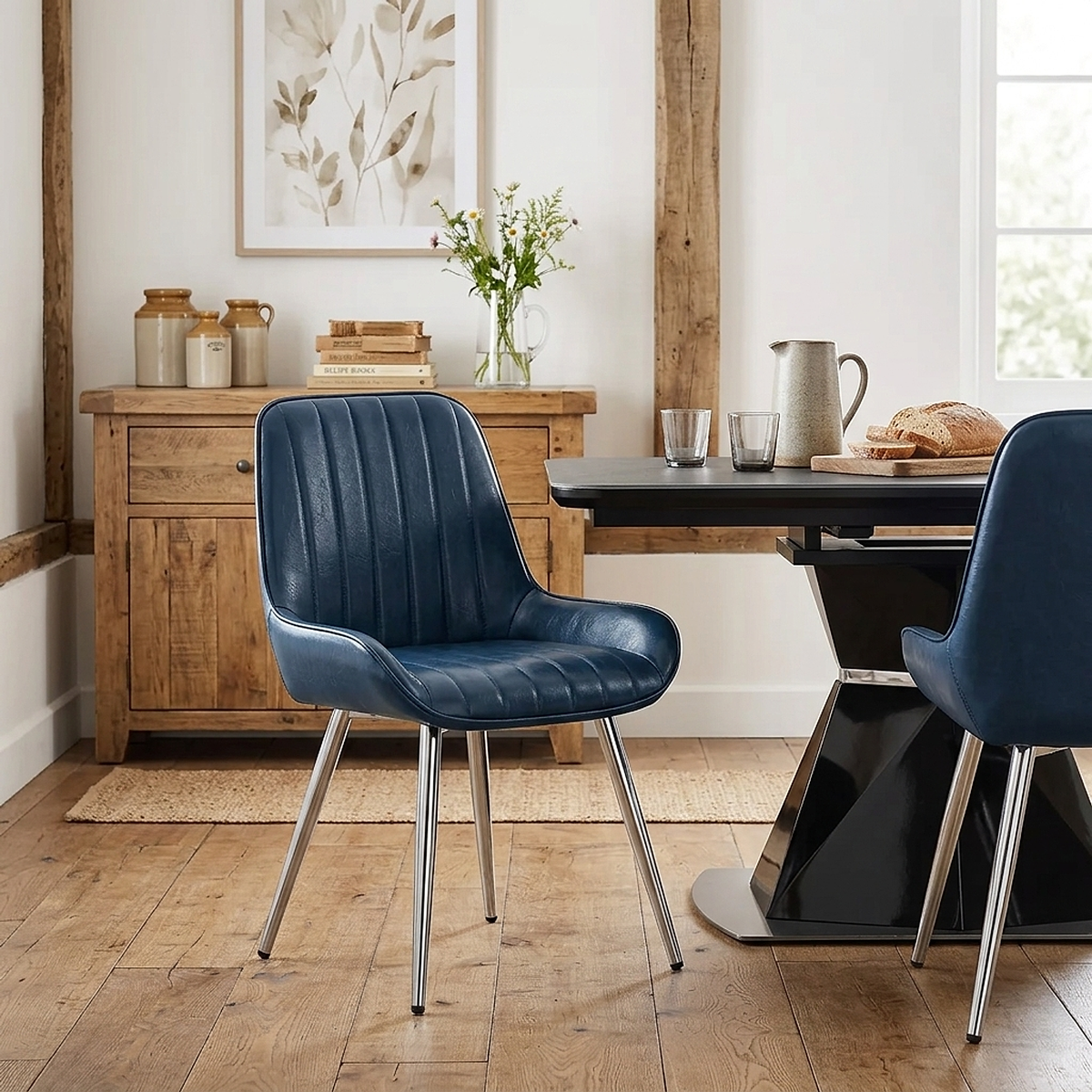 Mustang Chrome  Chair Antique Blue