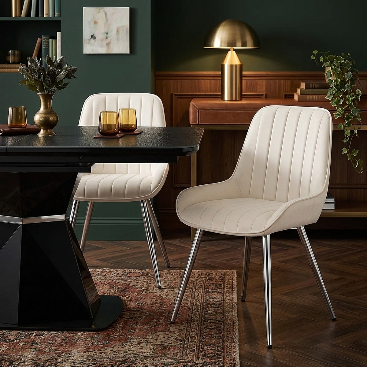 Mustang Chrome Chair Cream Velvet