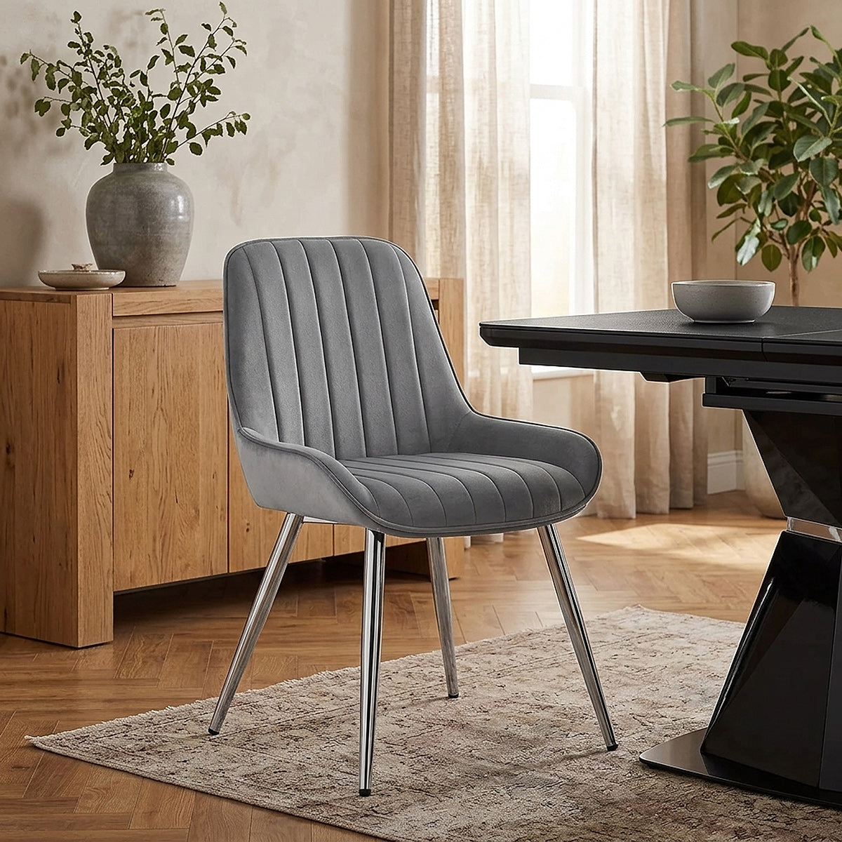 Mustang Chrome Chair Dark Grey Velvet