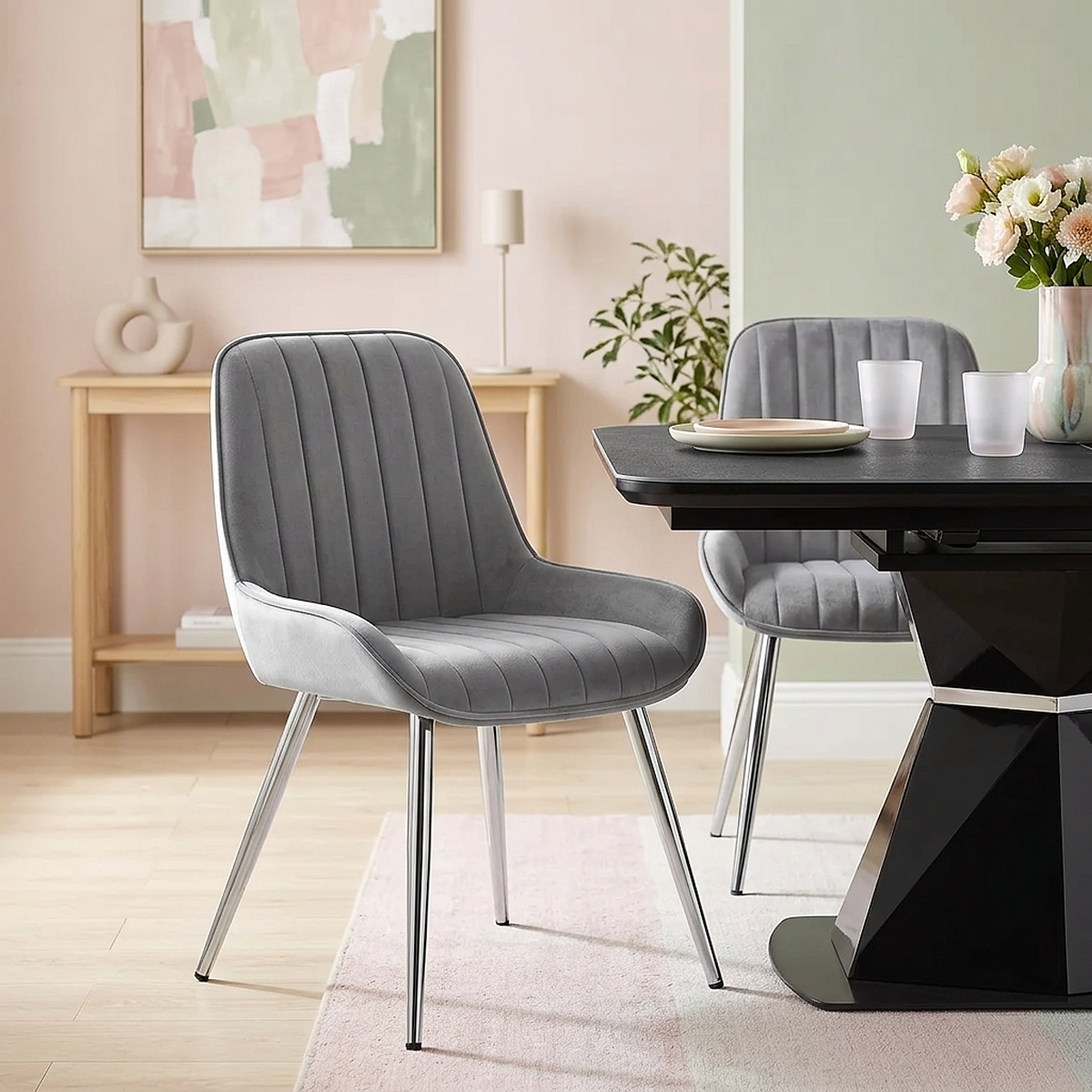 Mustang Chrome Chair Dark Grey Velvet