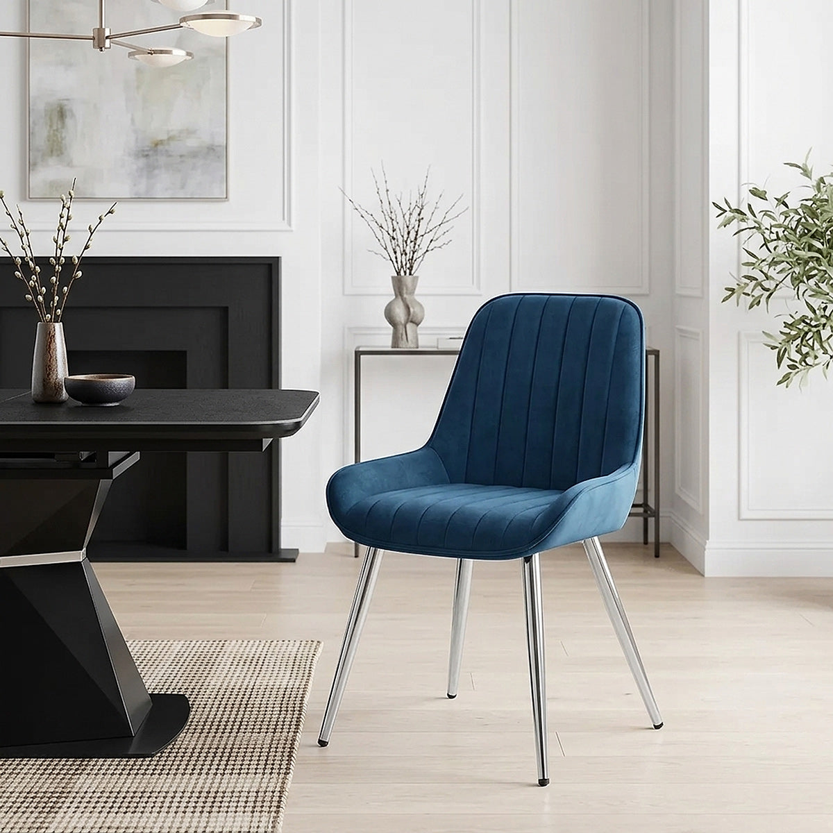 Mustang Chrome Chair Midnight Blue Velvet