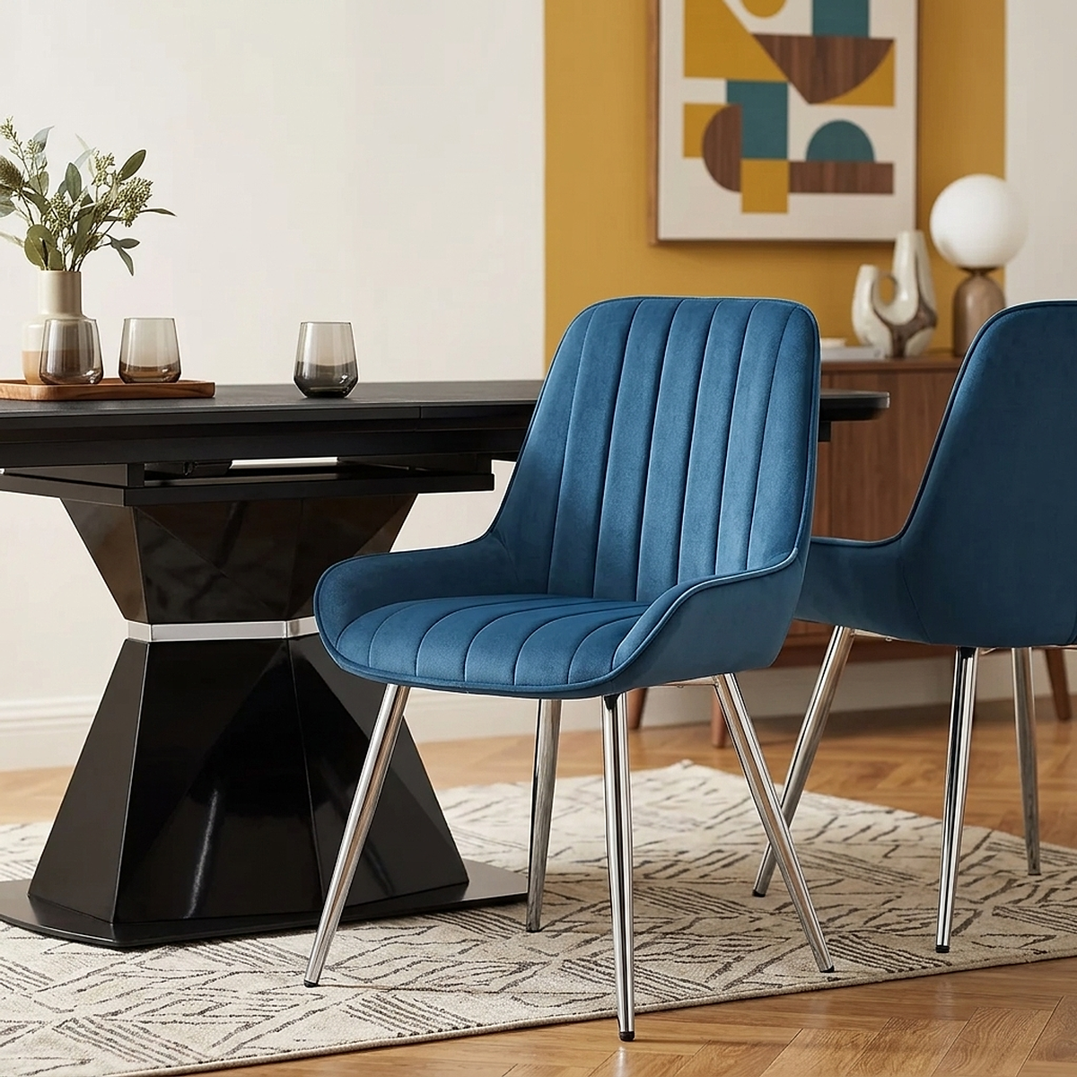 Mustang Chrome Chair Midnight Blue Velvet