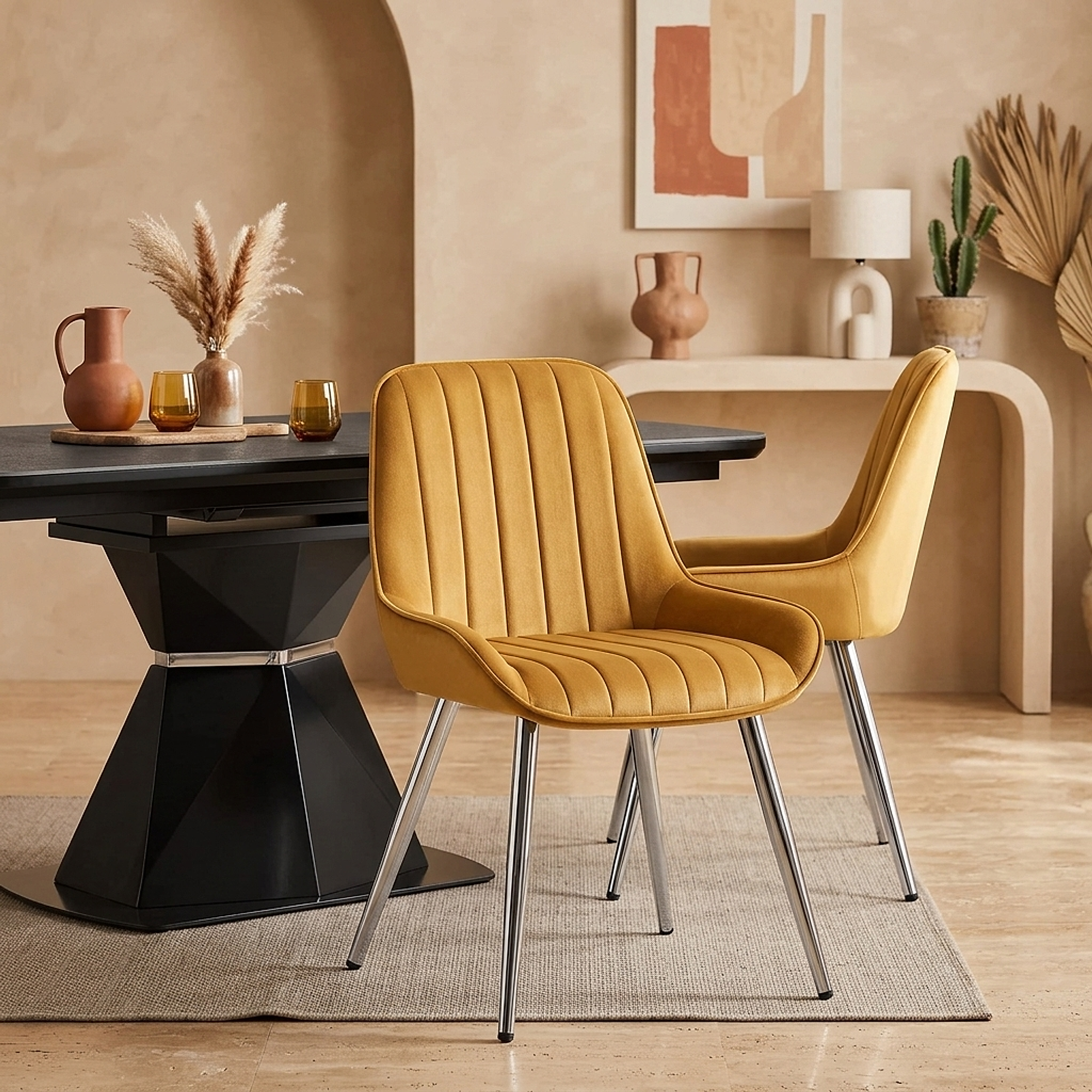 Mustang Chrome Chair Mustard Velvet