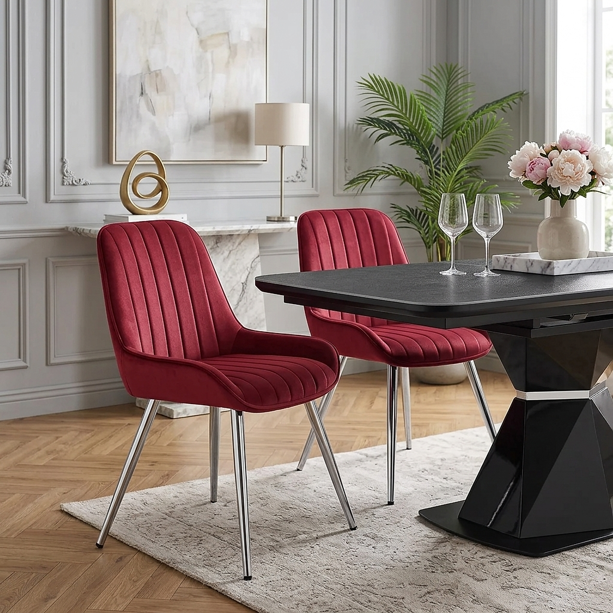 Mustang Chrome Chair Red Velvet