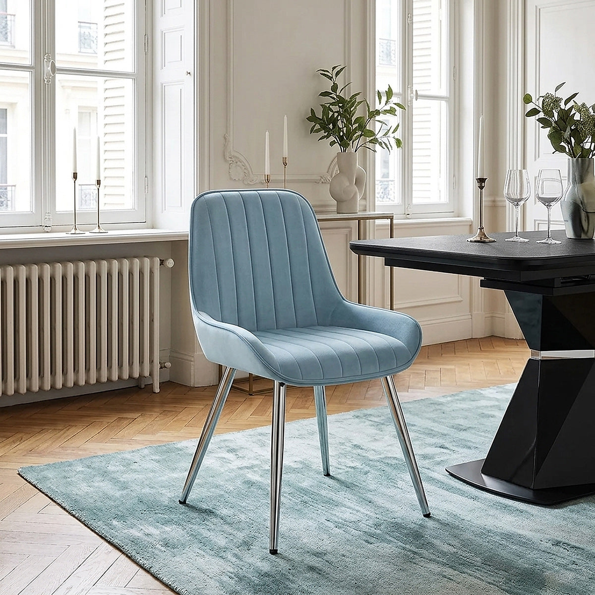 Mustang Chrome Chair Sky Blue Velvet