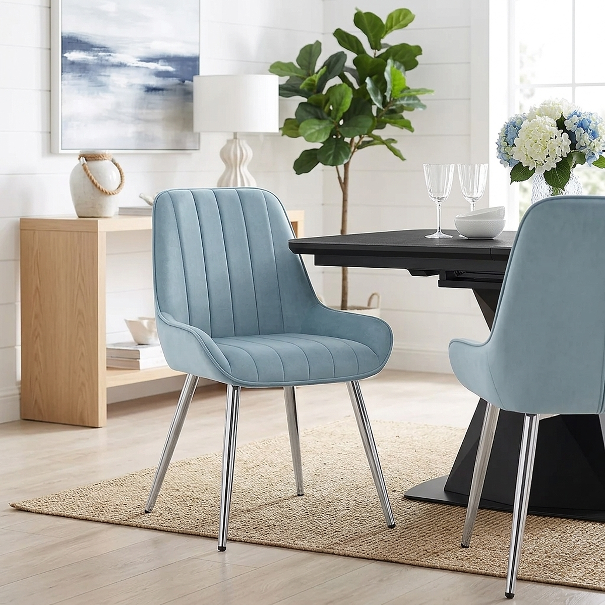 Mustang Chrome Chair Sky Blue Velvet