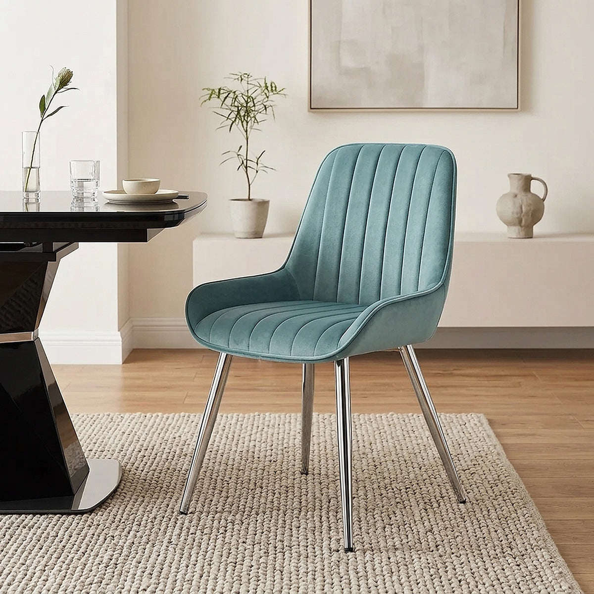 Mustang Chrome Chair Teal Velvet