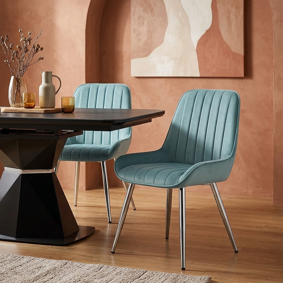 Mustang Chrome Chair Teal Velvet