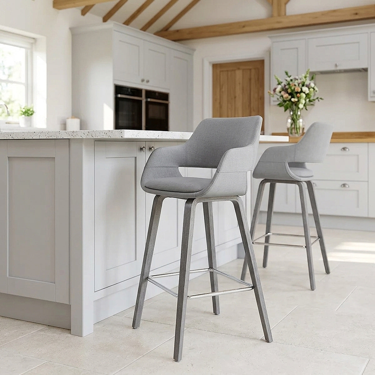 Nappa Bar Stool Grey Fabric