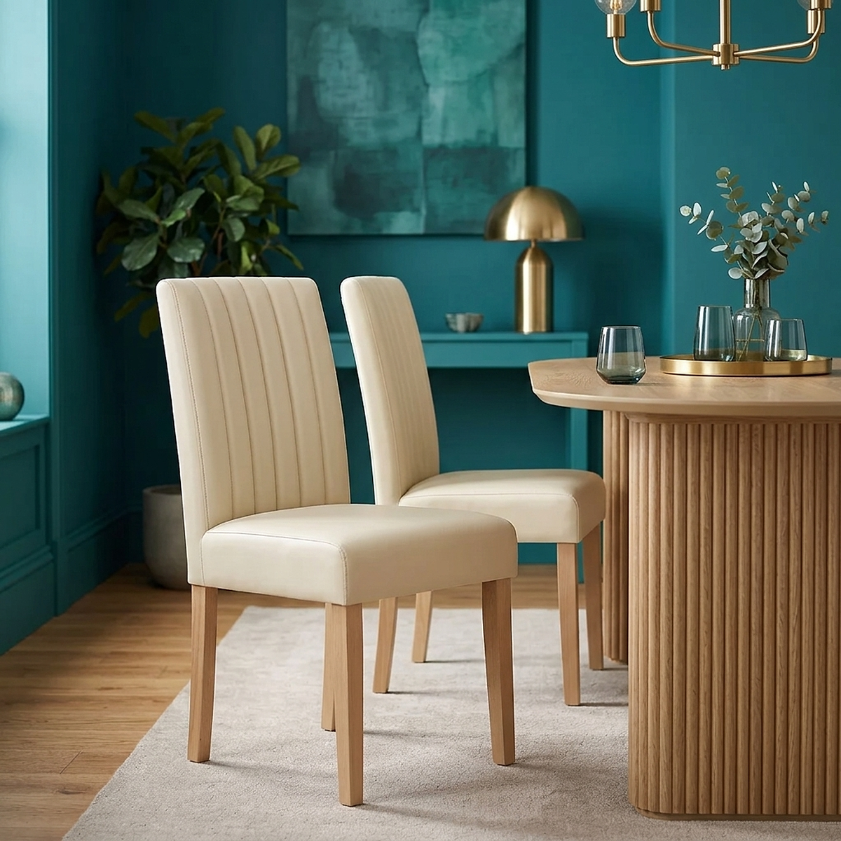 Newbury Real Leather Dining Chair Cream