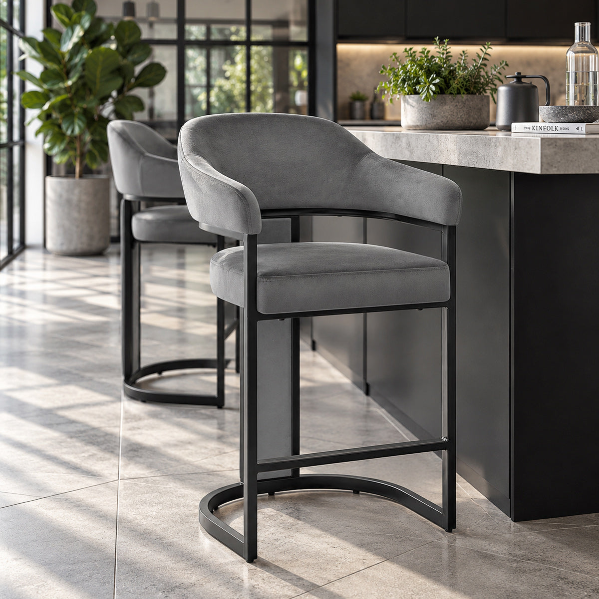 Niagara Bar Stool Grey Velvet