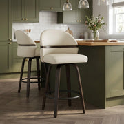 Odessa Dark Walnut Bar Stool Cream Real Leather