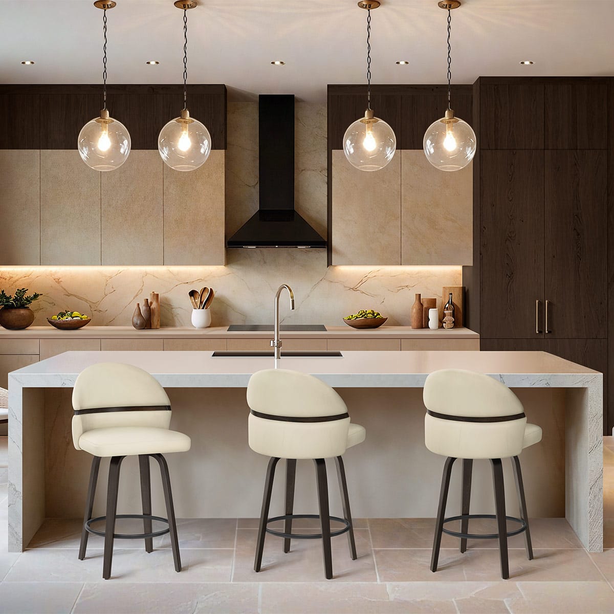 Odessa Dark Walnut Bar Stool Cream Real Leather
