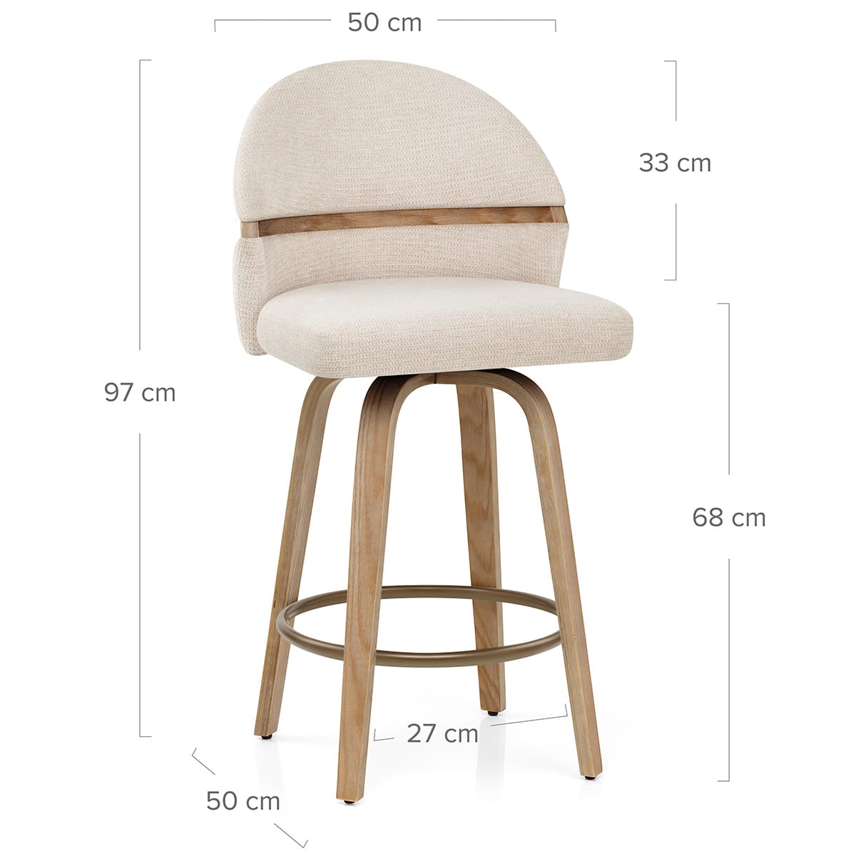 Odessa Oak Bar Stool Beige Fabric