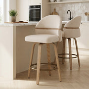 Odessa Oak Bar Stool Beige Fabric