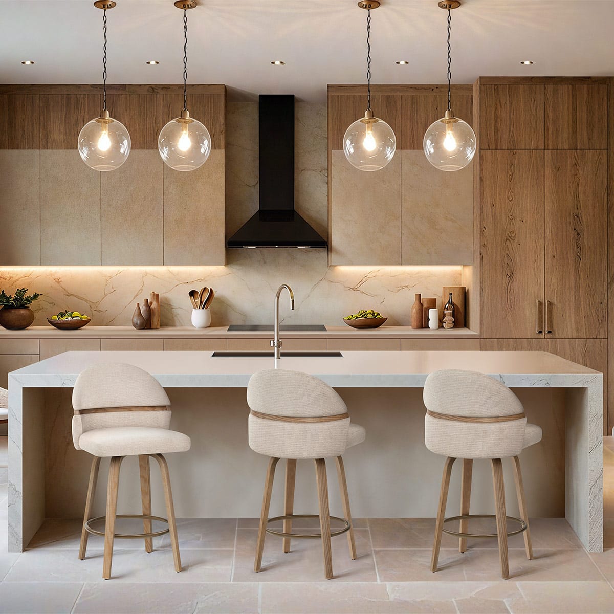 Odessa Oak Bar Stool Beige Fabric