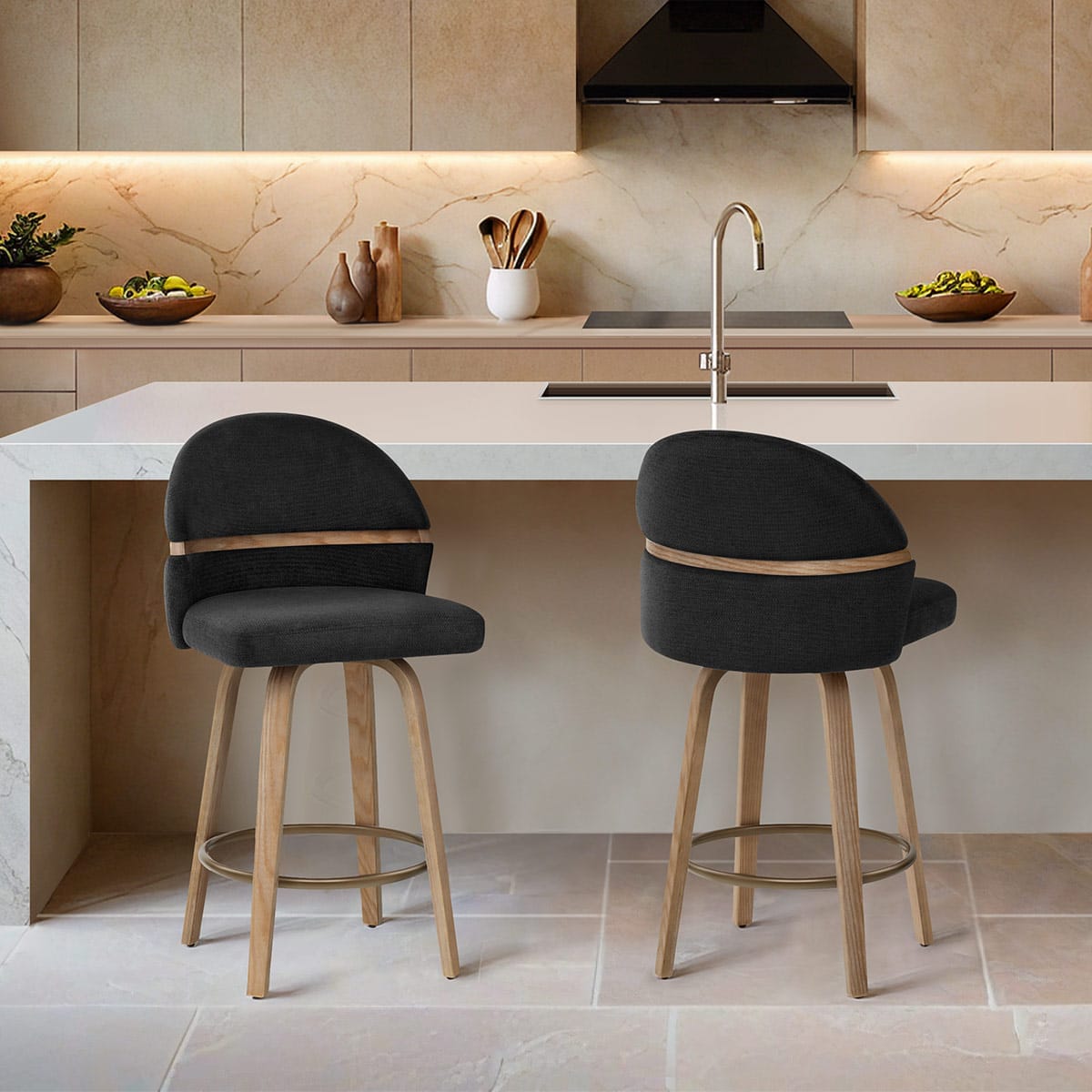 Odessa Oak Bar Stool Black Fabric