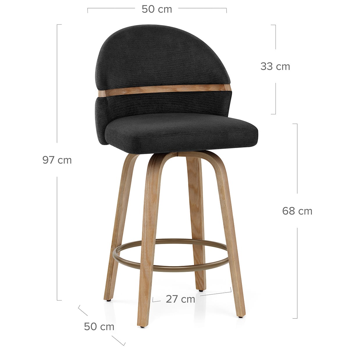 Odessa Oak Bar Stool Black Fabric