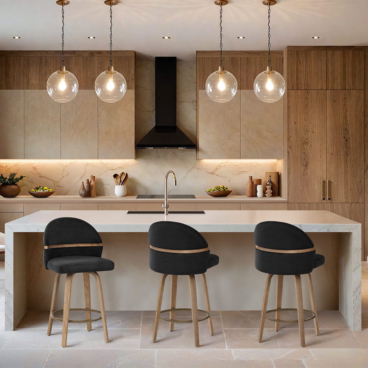 Odessa Oak Bar Stool Black Fabric