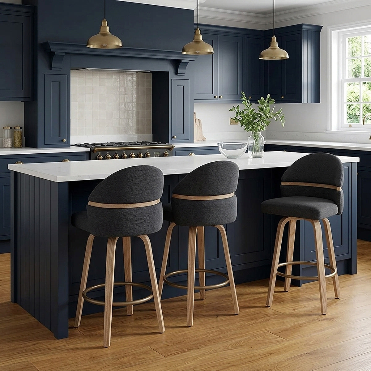 Odessa Oak Bar Stool Black Fabric