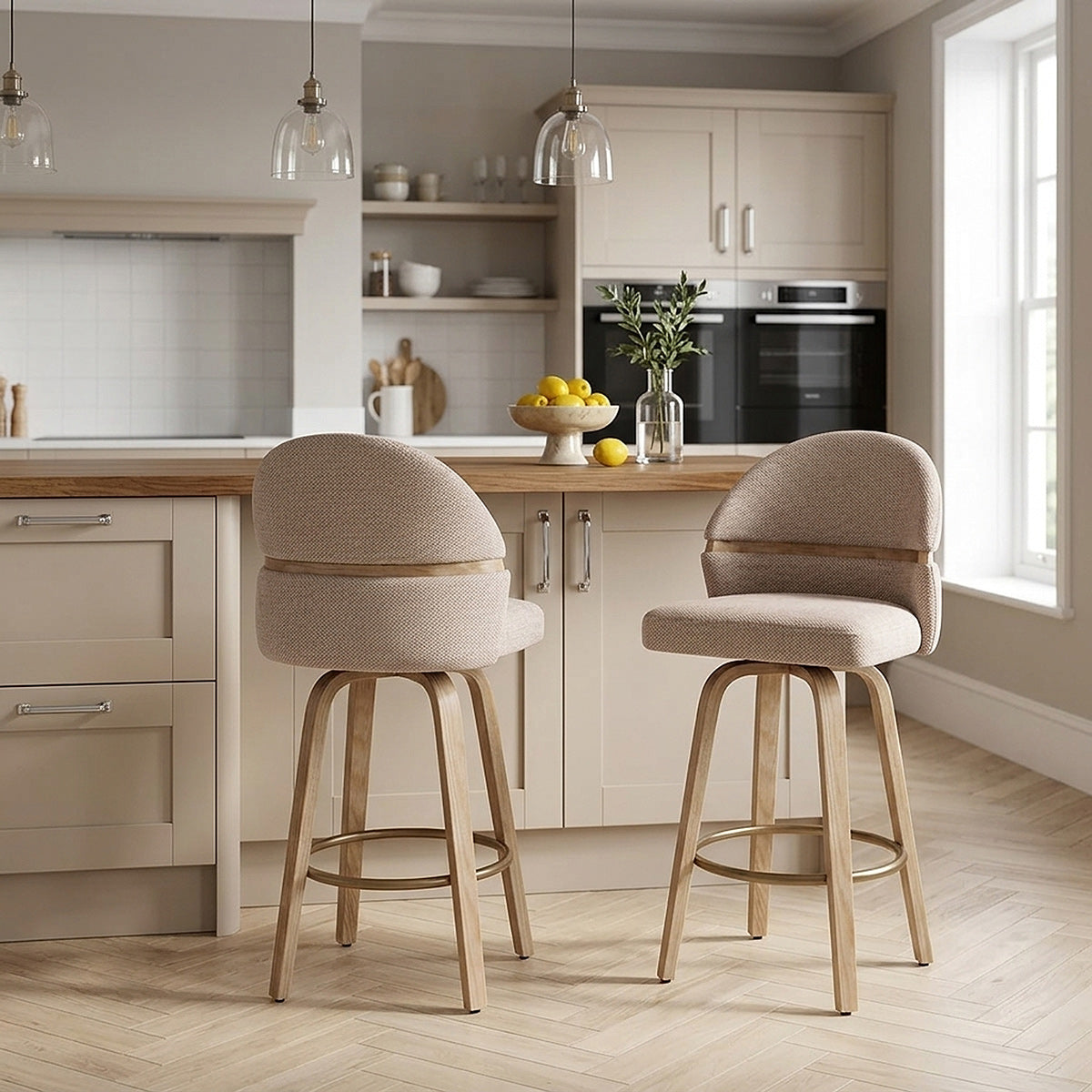 Odessa Oak Bar Stool Brown Fabric