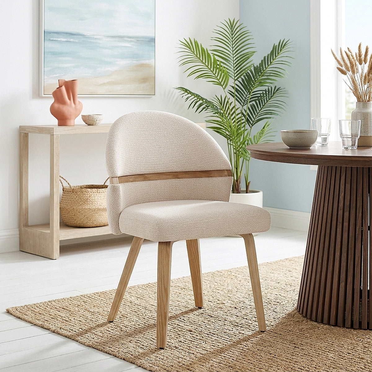 Odessa Oak Chair Beige Fabric